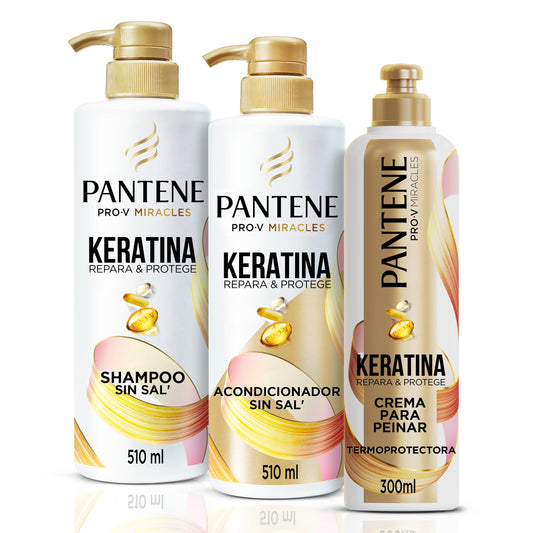 Pantene Shampoo sin sal' cabello seco Keratina con Pro Vitamina B5 510 ml + Acondicionador 510 + Crema para peinar 300 ml