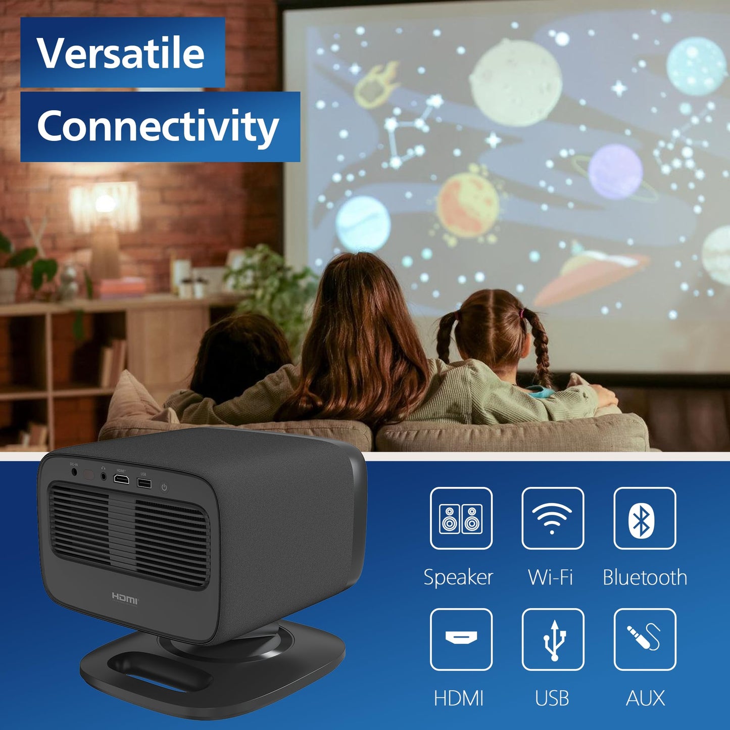 Philips, NEOPIX 450 Smart Proyector 4K Google TV Resolución Nativa 1080P 500LM ANSI WiFi 6 Sonido Estéreo 10W Compartir Pantalla Inalámbrica