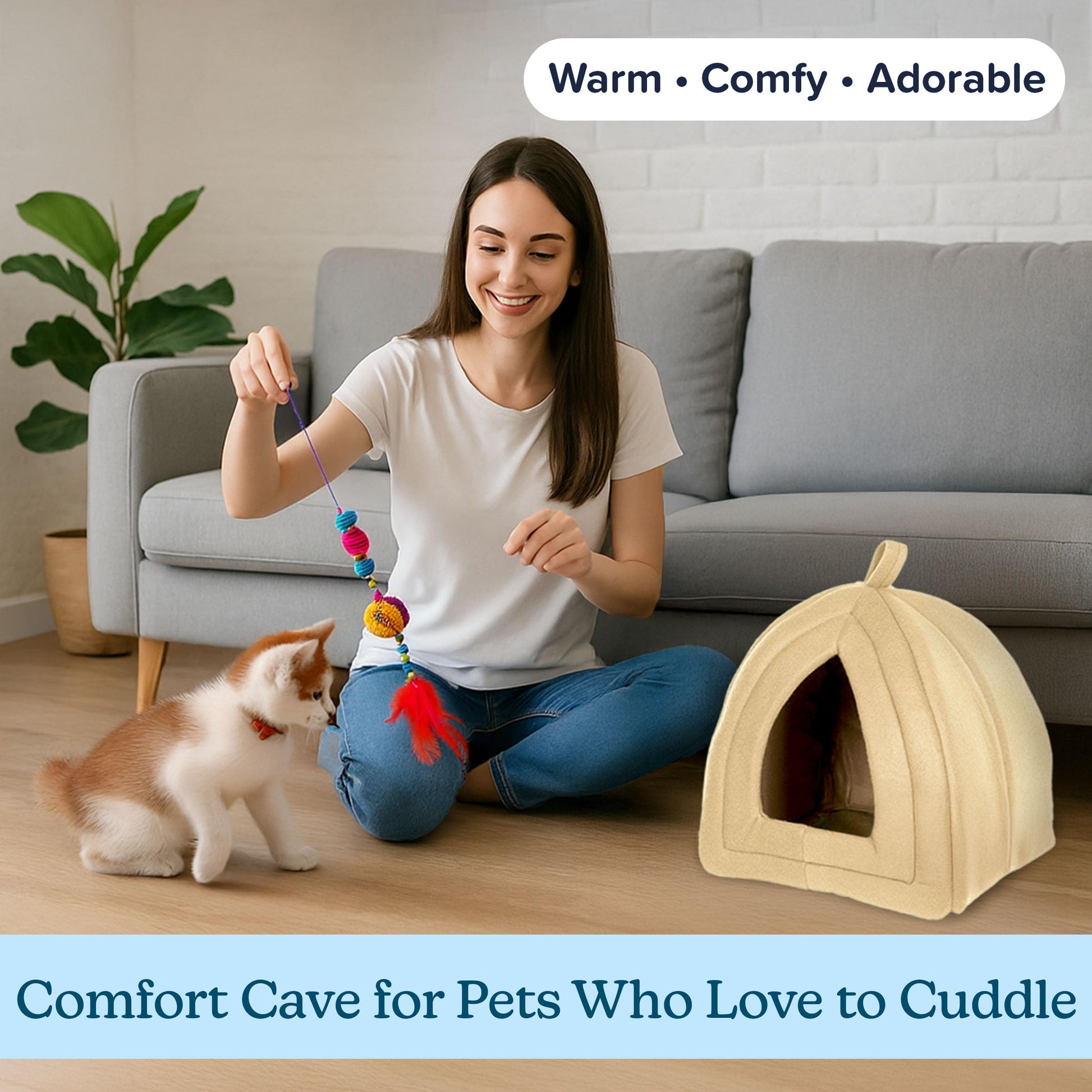 Petmaker Cat Pet Bed, Igloo, Soft Indoor Enclosed Covered Tent/House for Cats, Kittens and Small Pets with Removable Cushion Pad