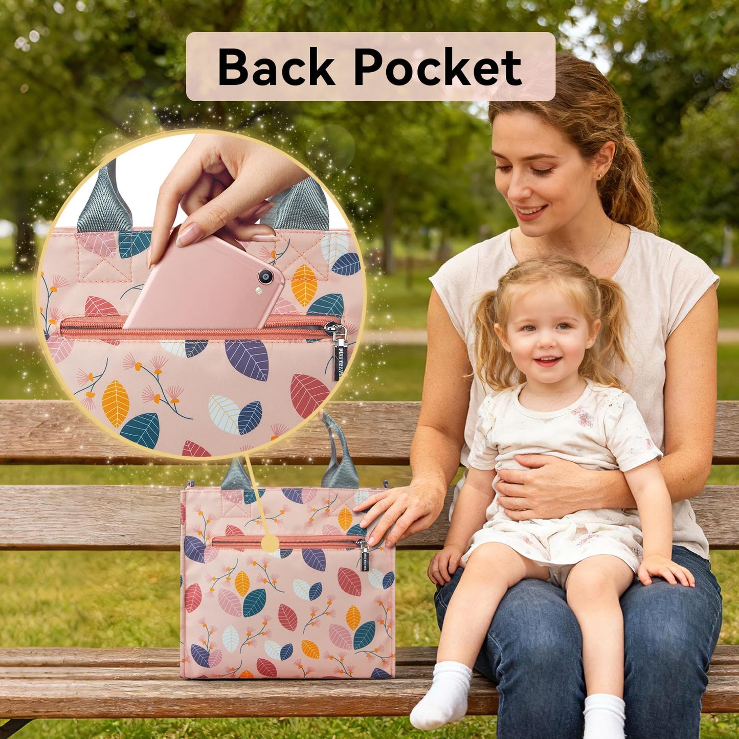 PHEBEN - Bolsa de pañales pequeña impermeable, de viaje, mini bolsa de pañales multifunción para bebé, bolso cruzado (hoja)