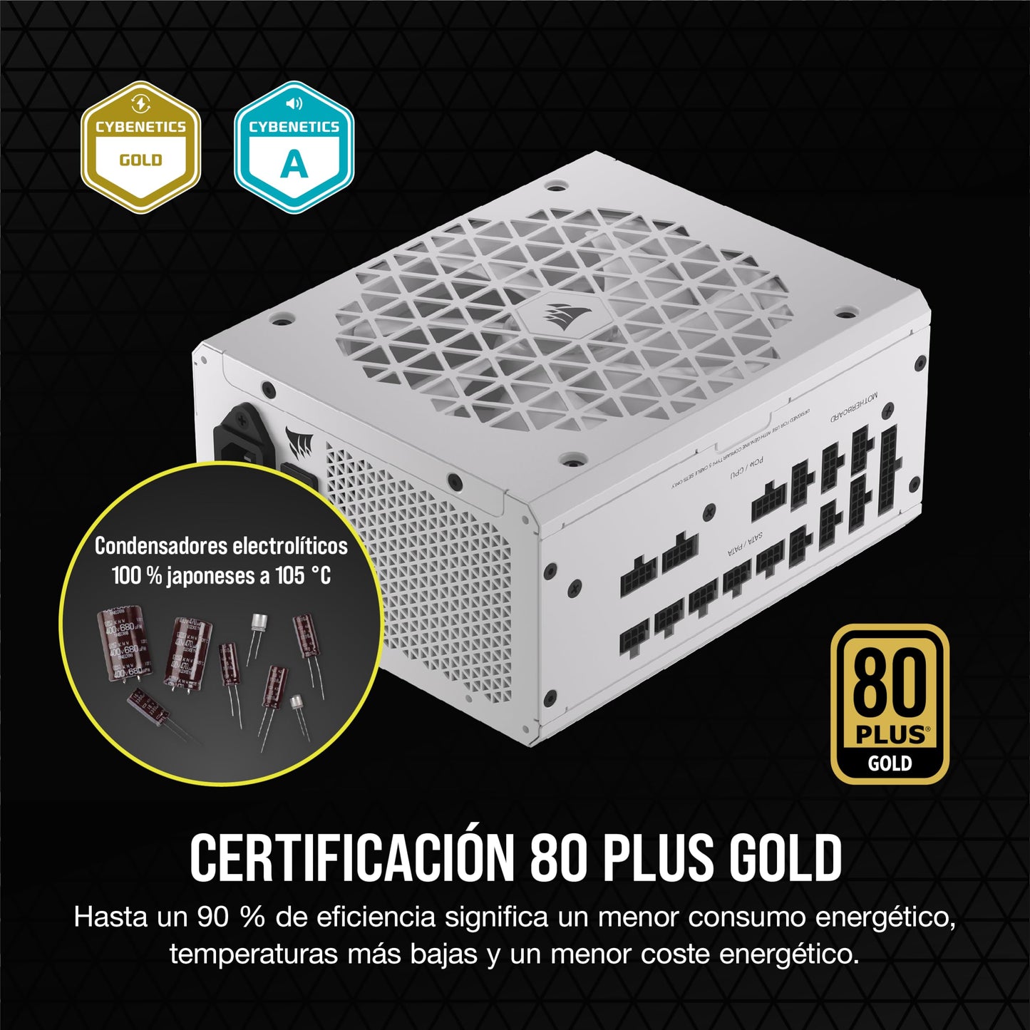 CORSAIR RM1000x Shift Fuente de Alimentación ATX Totalmente Modular - Interfaz Lateral Modular - Compatible con ATX 3.0 y PCIe 5.0 - Modo Ventilador a Cero RPM - Eficiencia 80 Plus Gold - Blanco