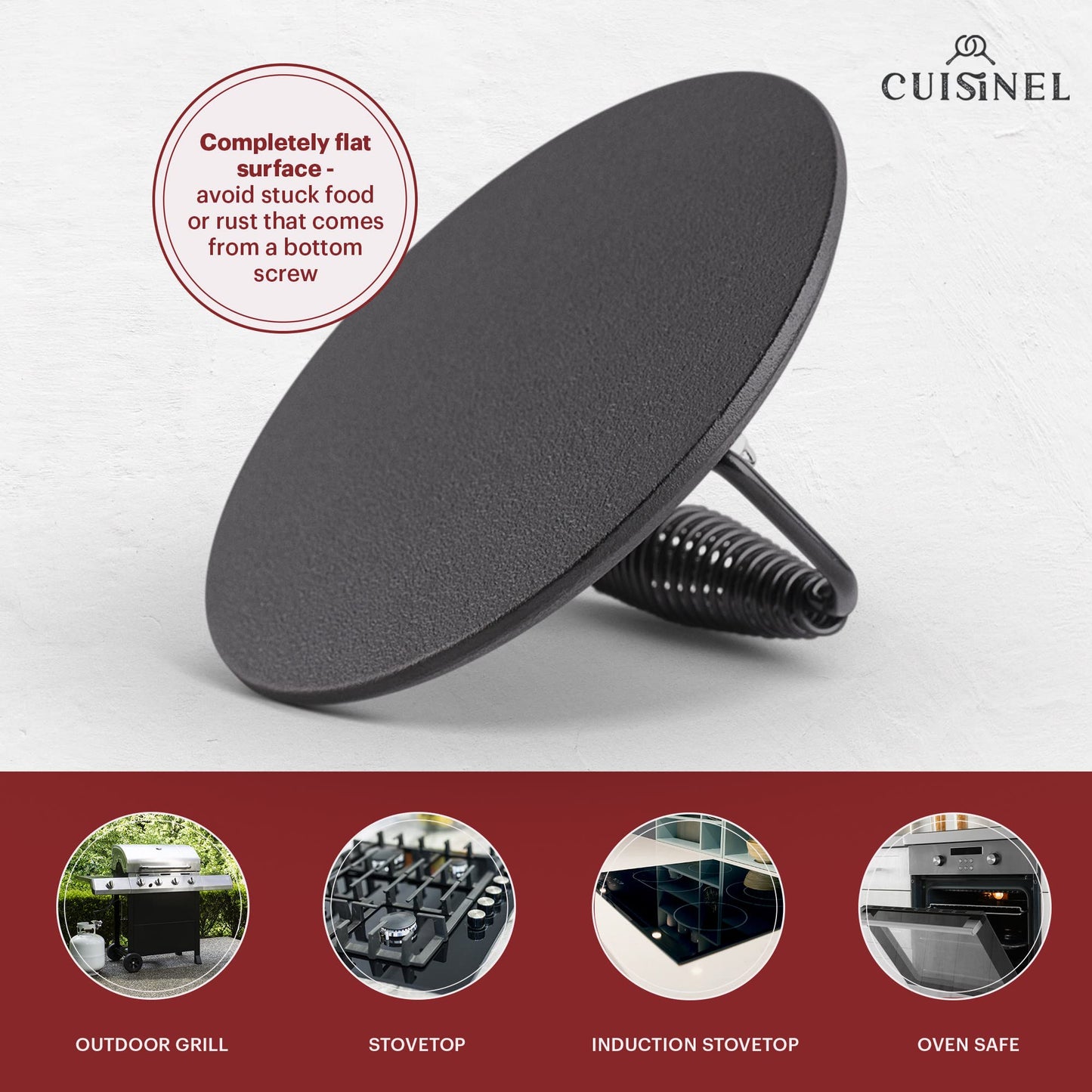 Cuisinel Prensa para parrilla + Depurador de cota de malla + Rascador - Pre-sazonado Máquina para hacer paninis/sándwiches de servicio pesado de 4 lb.