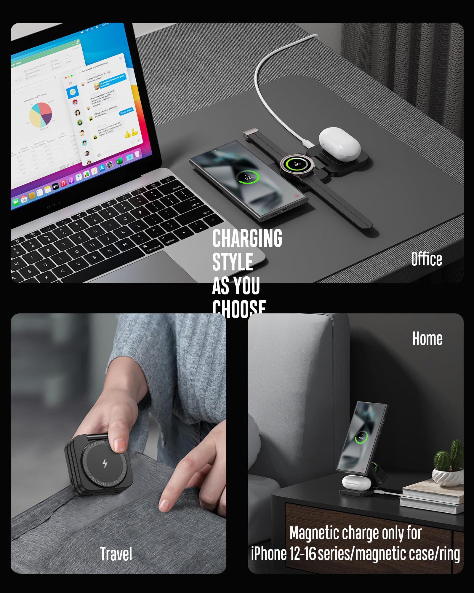 Estación de Carga Inalámbrica KU XIU Plegable Ultra Magnetic para Samsung Galaxy en Viajes