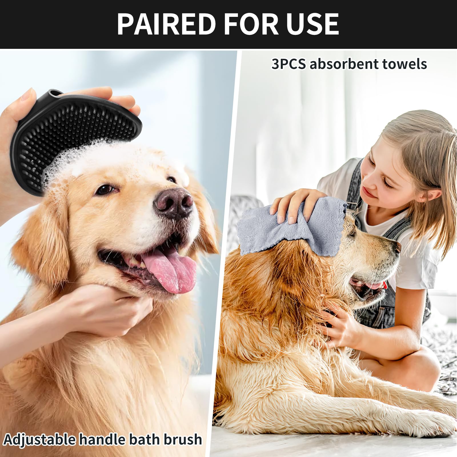 Limpiador de patas de perro para perros, con 3 toallas absorbentes y cepillo para polvo de baño ajustable para perros), limpiador de patas de perro Buddy Muddy Pet (negro, S)