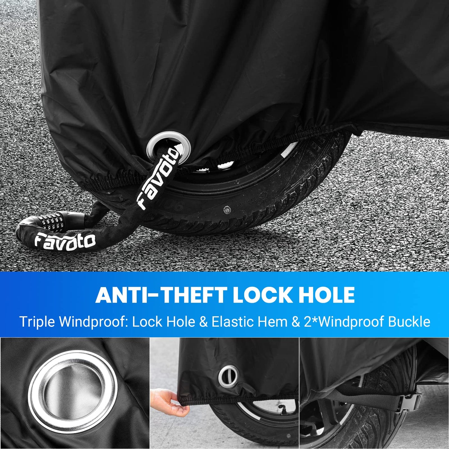 Favoto Funda para Motocicleta Impermeable para Exteriores, para Todo Tipo de Clima, protección contra el Polvo, la Lluvia y el Sol, a Prueba de Viento, con Orificio para Cerradura