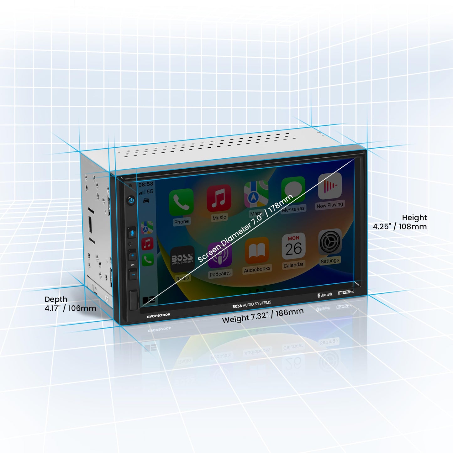 Boss Audio Systems BVCP9700A - Estéreo de Coche - Apple CarPlay, Android Auto, Doble DIN, visualización táctil de 7 Pulgadas, Bluetooth, sin Reproductor de CD DVD, Receptor de Radio Am/FM