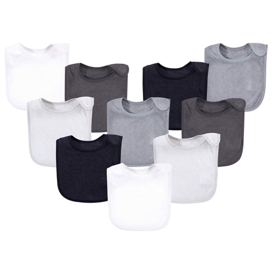 Hudson Baby - Baberos unisex de rayón de rizo de bambú, color negro, blanco, talla única