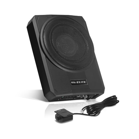 BOSS Audio Systems SLIM10 Elite Series - Subwoofer de Coche Alimentado de 10 Pulgadas, Perfil bajo, Control Remoto de subwoofer, Amplificador Integrado, Debajo del Asiento