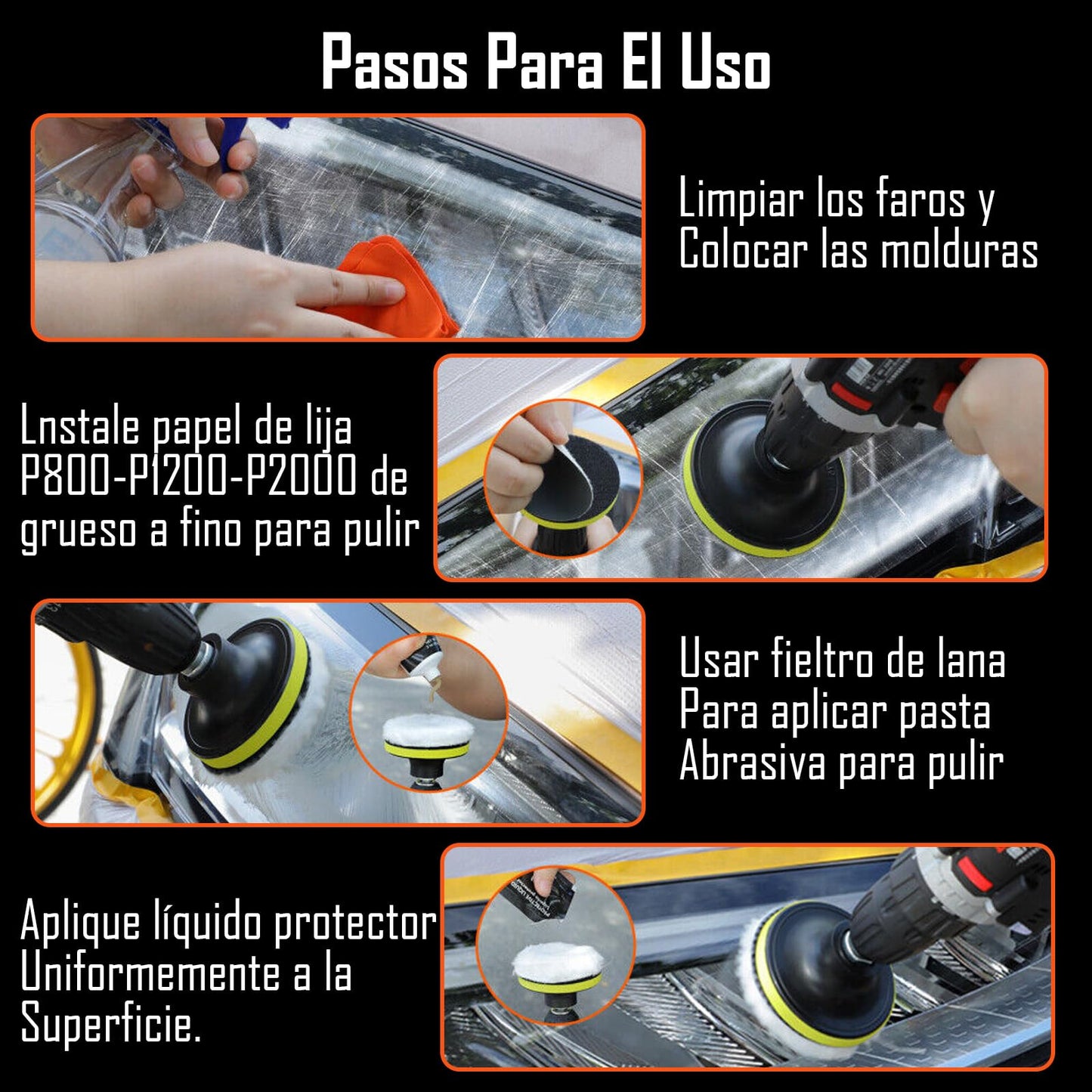 Kit de Restauración de Faros Delanteros y Traseros con Pulidor y Restaurador de 85 g