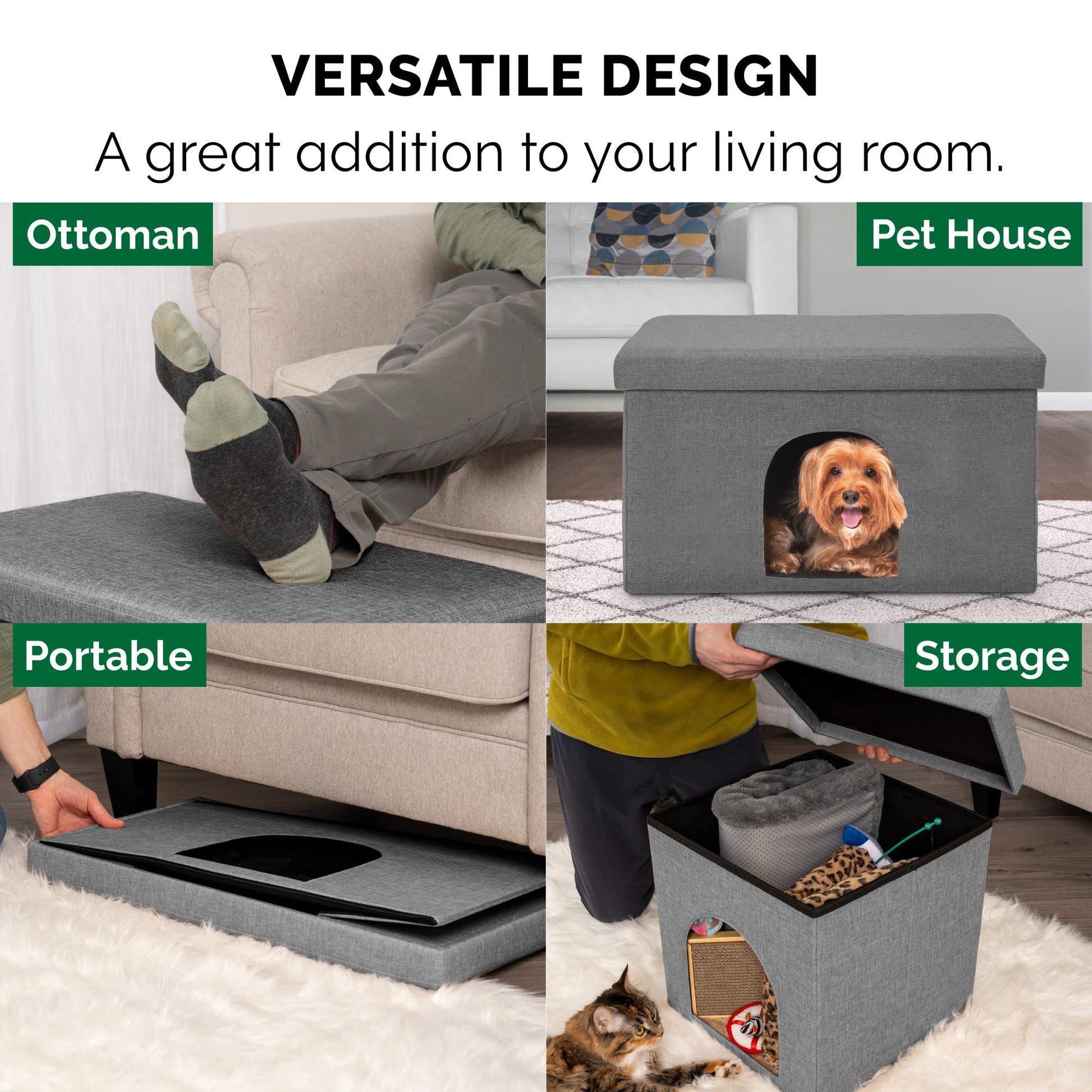 FurHaven Casa para mascotas | Casa otomana para mascotas para perros y gatos – Disponible en varios colores y estilos, Gris (Stormy Gray), Large