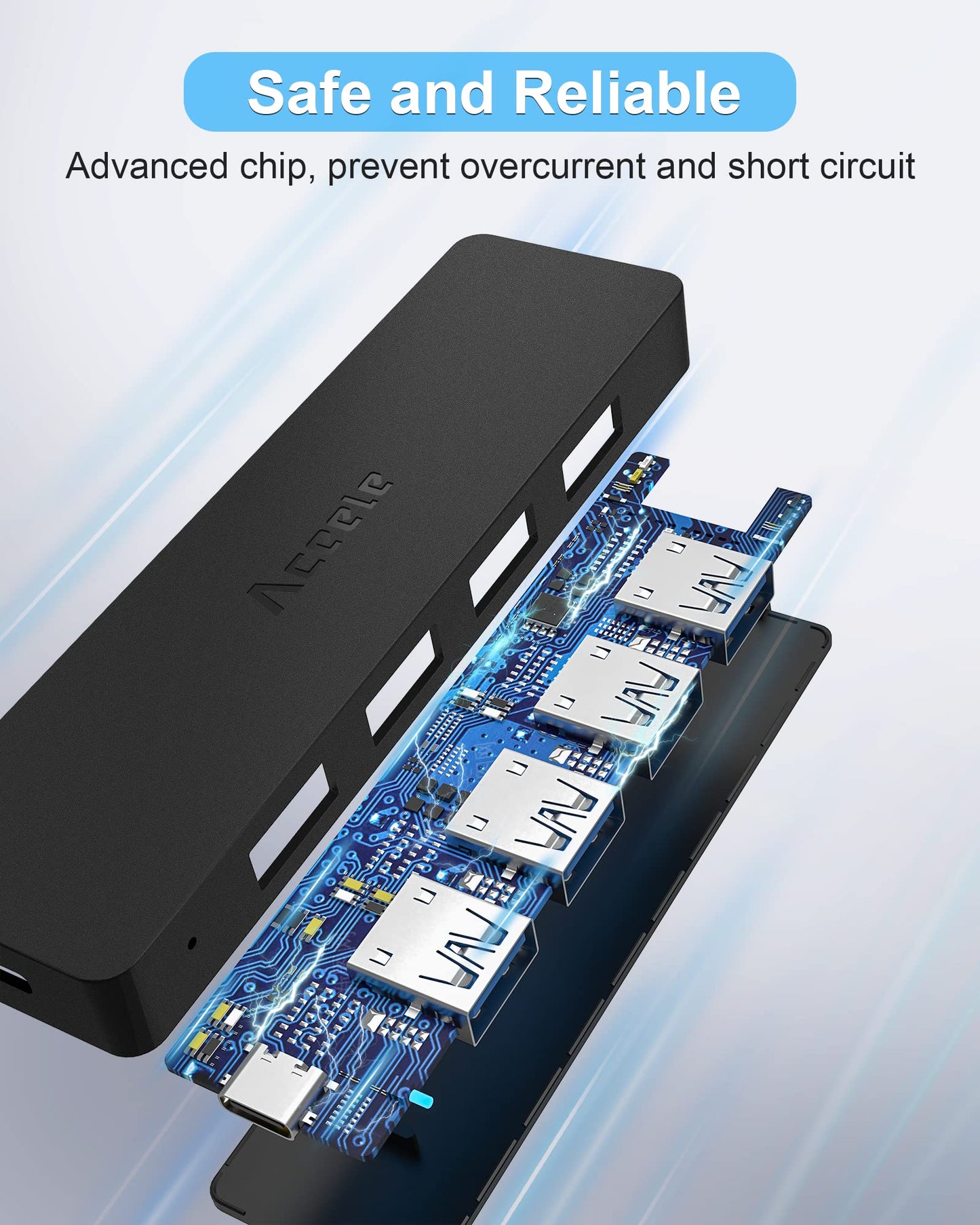 Hub USB Aceele Negro Ultrafino 5 en 1 Multiadaptador para PC, Laptop y Consolas
