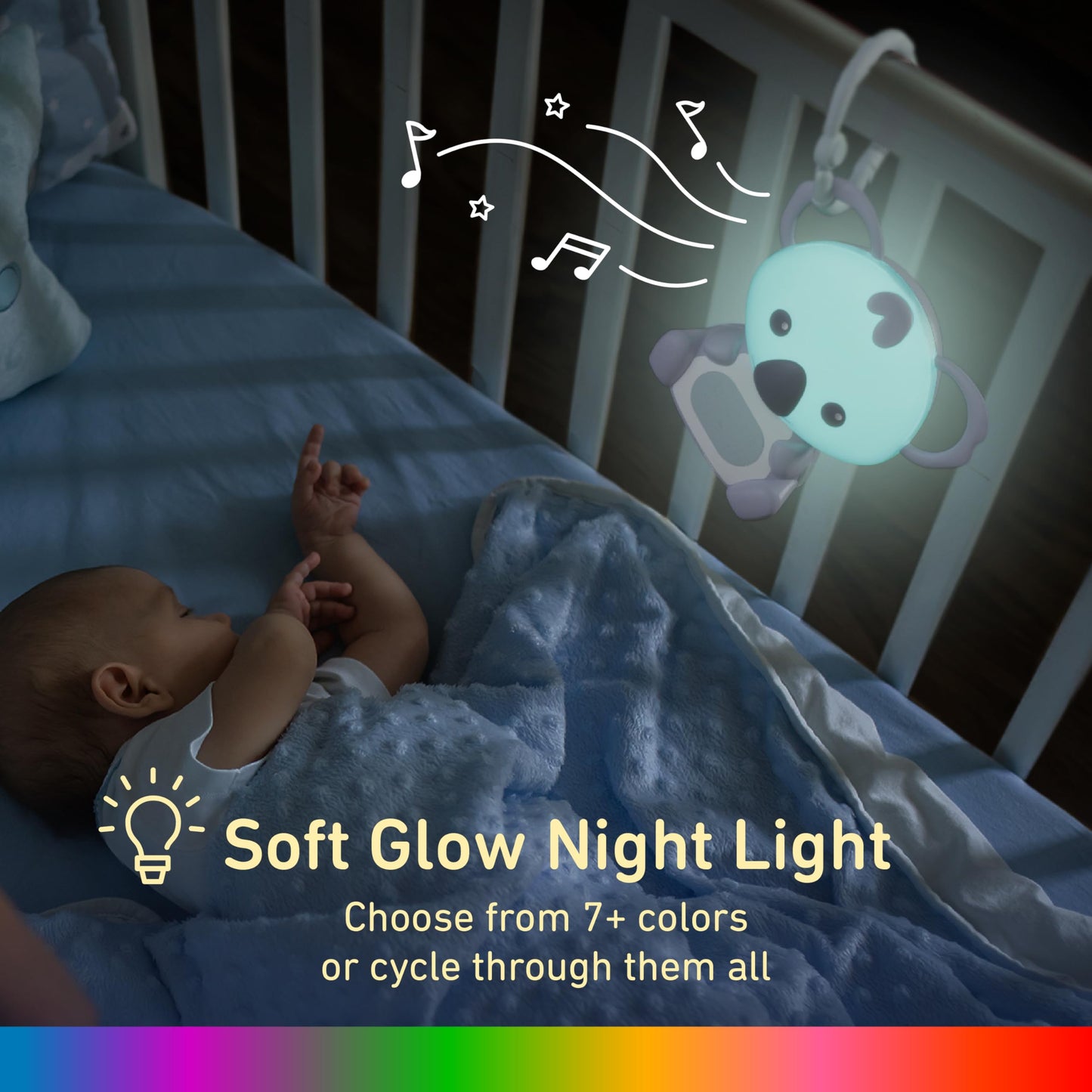 Pure Enrichment® PureBaby® - Máquina de sonido colgante de Koala - Ayuda portátil para dormir de viaje/luz nocturna y anillo colgante desmontable, ruido blanco, silencio, canciones de cuna y más