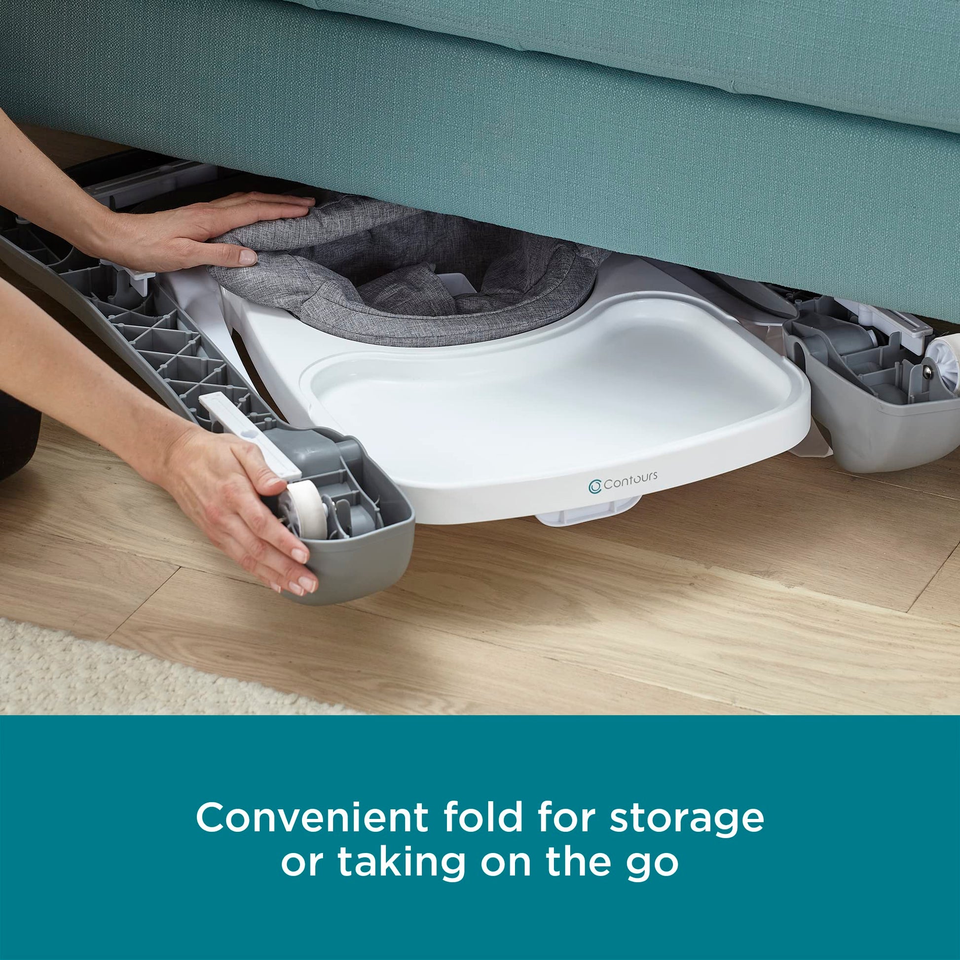 Contours Graze 2 en 1 - Caminante plegable para bebés y bebés, diseño sentado o caminando, almohadilla de asiento extraíble y lavable y bandeja de aperitivos, almohadilla de asiento ajustable en