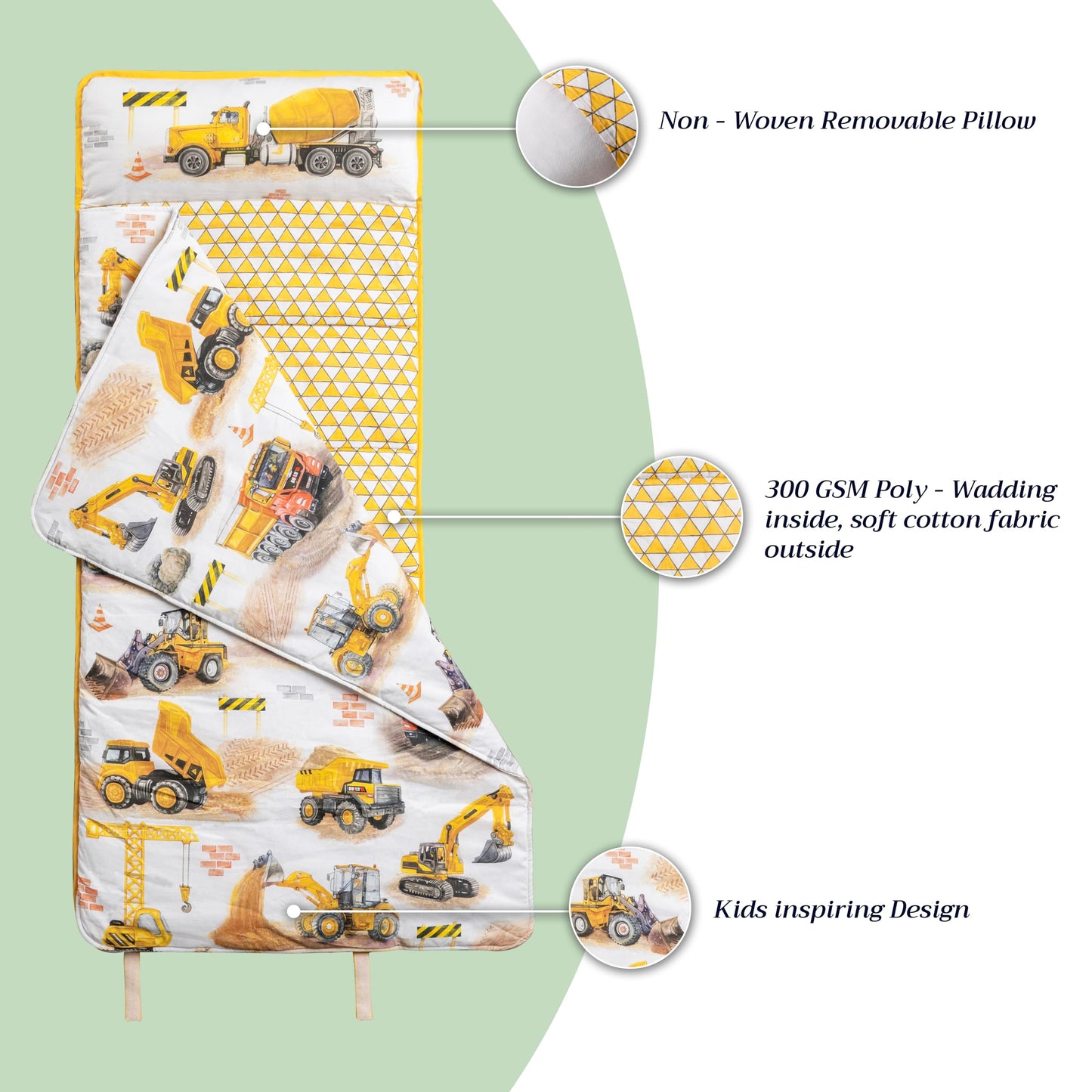 Maison d' Hermine - Tapete de siesta con almohada y manta reutilizables de 55 x 27 x 1.5 pulgadas, para niños y niñas, tapete de dormir con correas de transporte, tela de algodón y relleno de