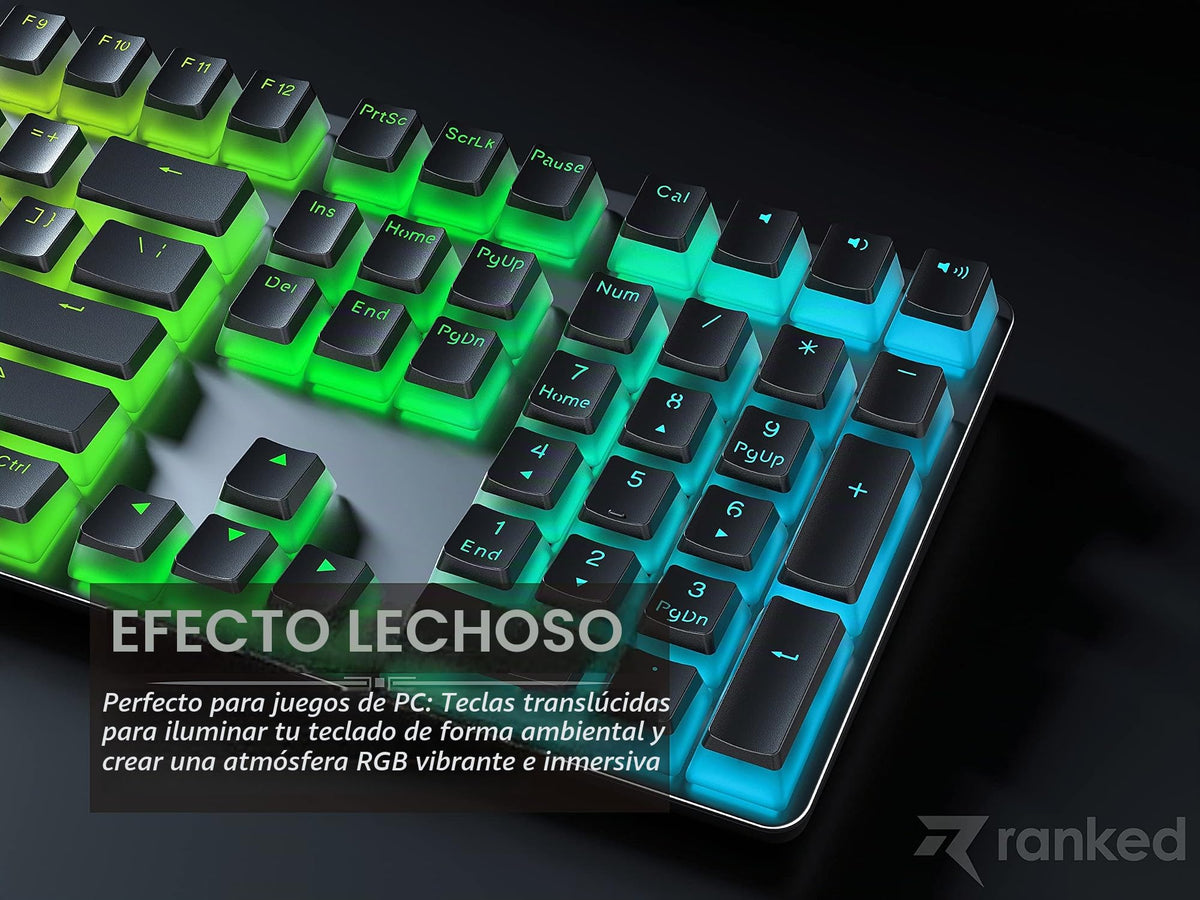 Teclas PBT Ranked Negro Diseño Translúcido para Teclado Mecánico RGB Juegos Perfil OEM 112 ANSI e ISO