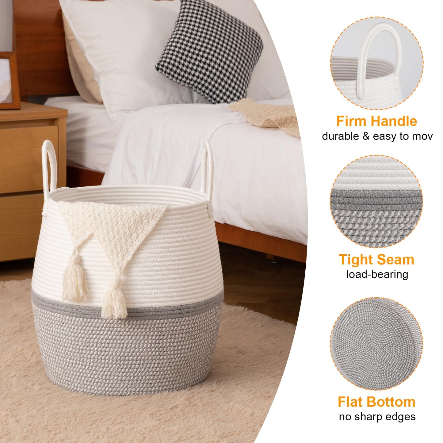 OIAHOMY Cesta para Mantas de 60L con Asa, Cesta de Almacenamiento para Sala de Estar, Cesta de Ropa Sucia para Ropa, Toallas, Almohadas, Almacenamiento de Juguetes para Niños y Perros, Cesta de Bebé
