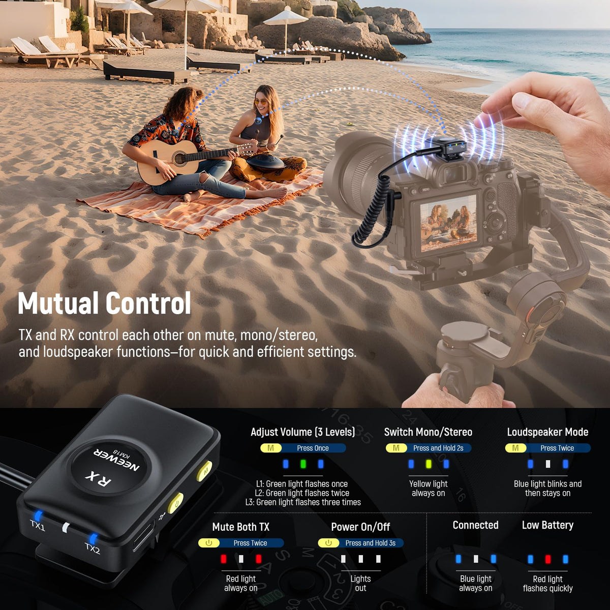 Micrófono Inalámbrico NEEWER KM18 Negro con Estuche de Carga USB C OTG y Cancelación de Ruido