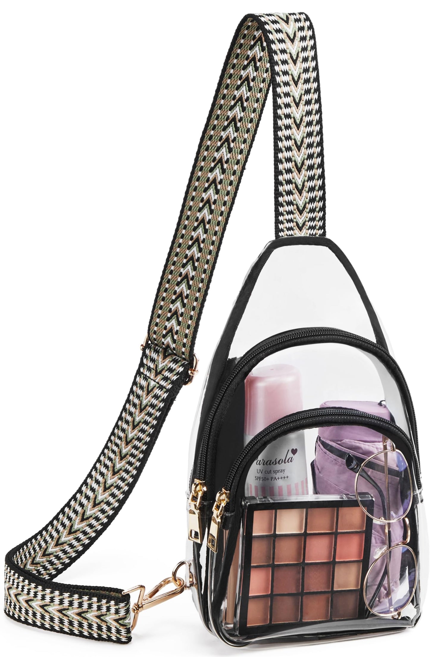 Riñonera Telena negro-verde transparente con correa ajustable para mujer