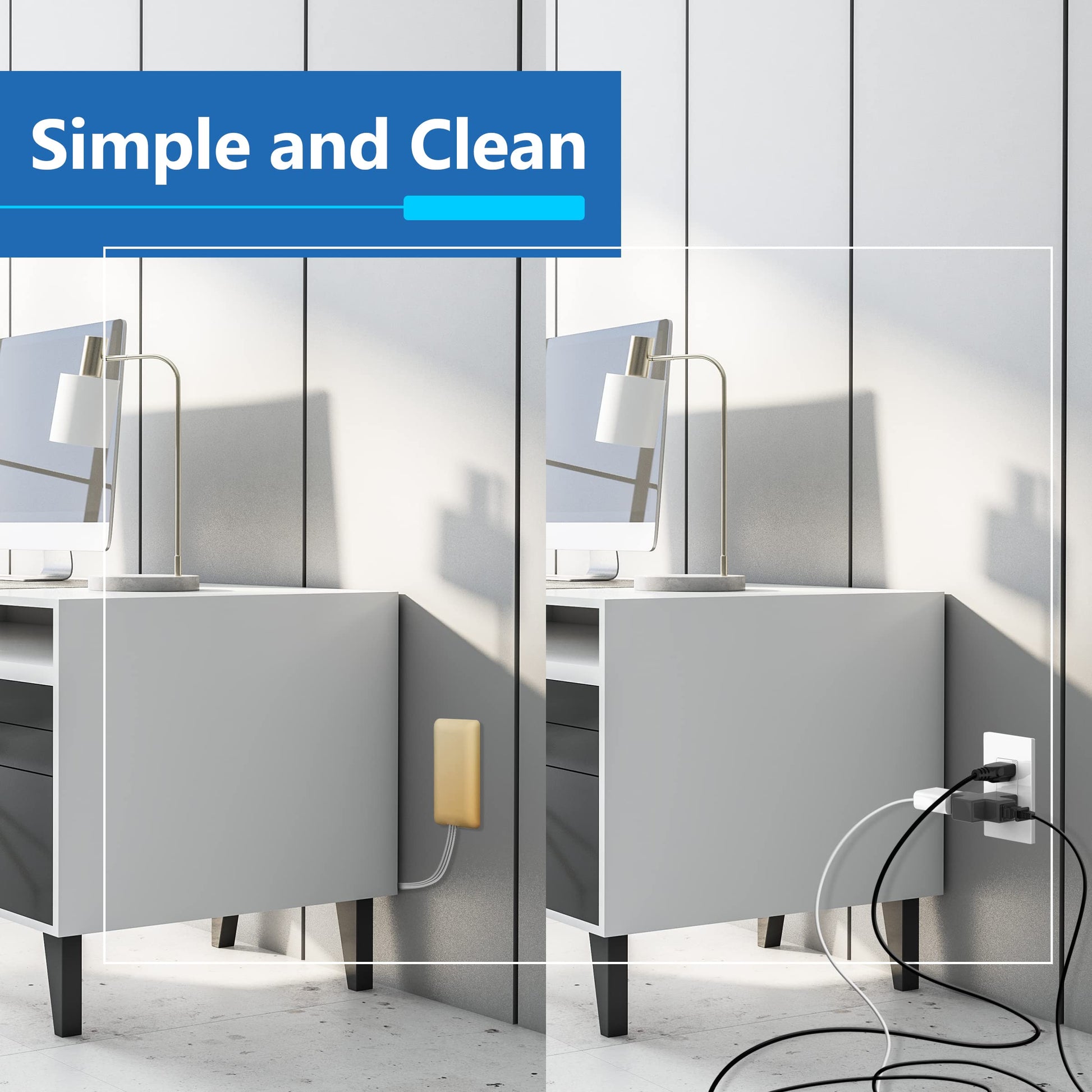 LIDER Extensor de salida de cara plana con 3 receptáculos, enchufe ultrafino de placa de pared con extensor de cable y tira de alimentación de 3 tomas, cable de 2.4 metros, LWE8-315-GD, listado ETL