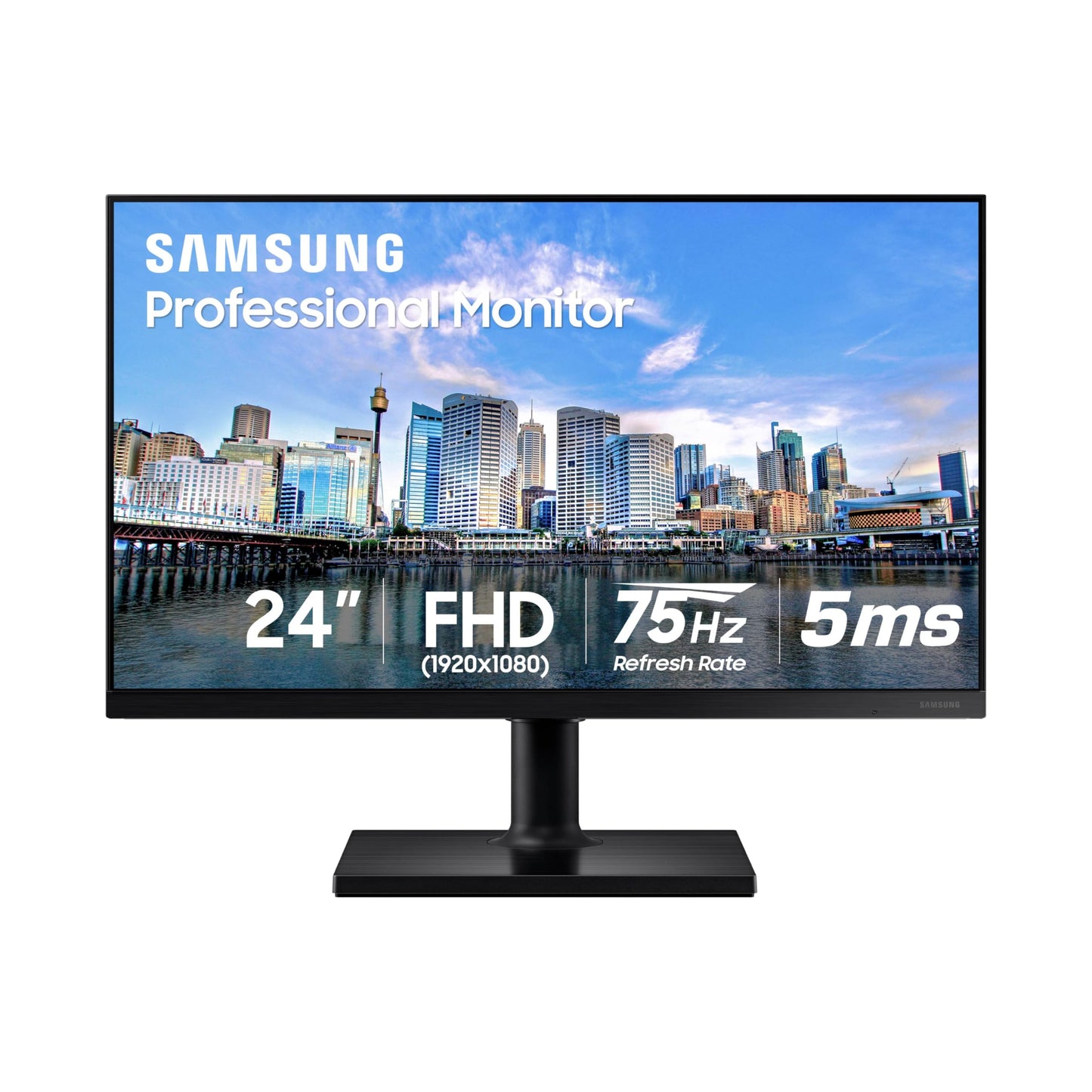 SAMSUNG FT45 Series Monitor de computadora FHD 1080p de 24 Pulgadas, 75 Hz, Panel IPS, HDMI, DisplayPort, concentrador USB, Soporte de Altura Ajustable, WRNTY de 3 años (LF24T454FQNXGO), Negro