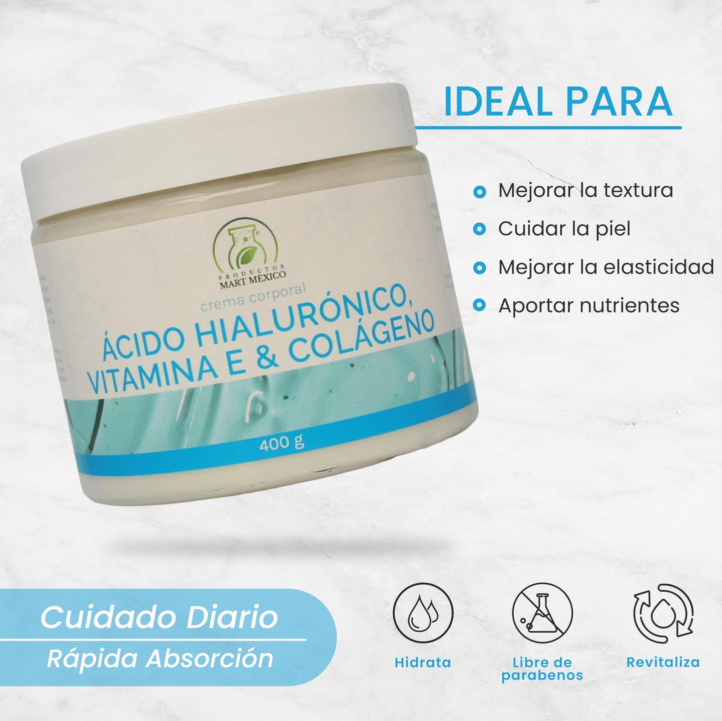 Crema Facial De Ácido Hialurónico, Vitamina E & Colágeno Hidratación Profunda Productos Mart Mexico 400g