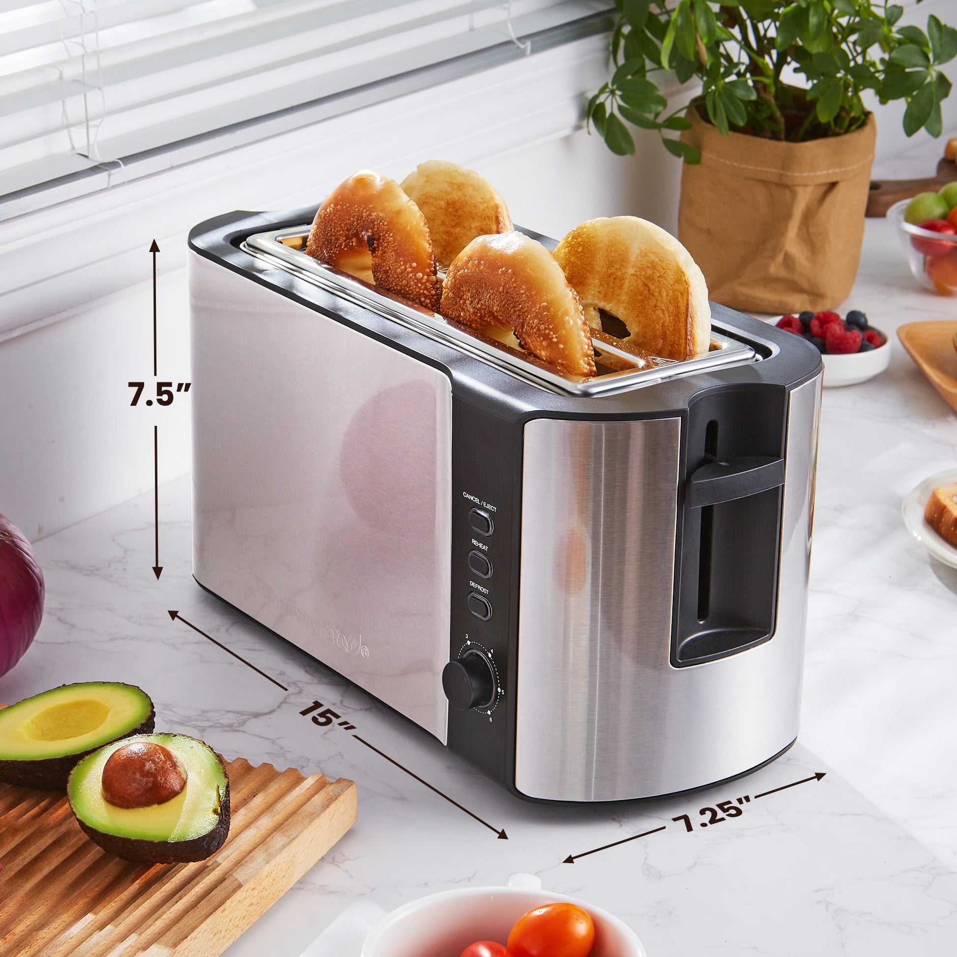 Elite Gourmet - Tostadora Ect-3100 Con Ranura Larga, Recalentadora, 6 Ajustes De Tostadas