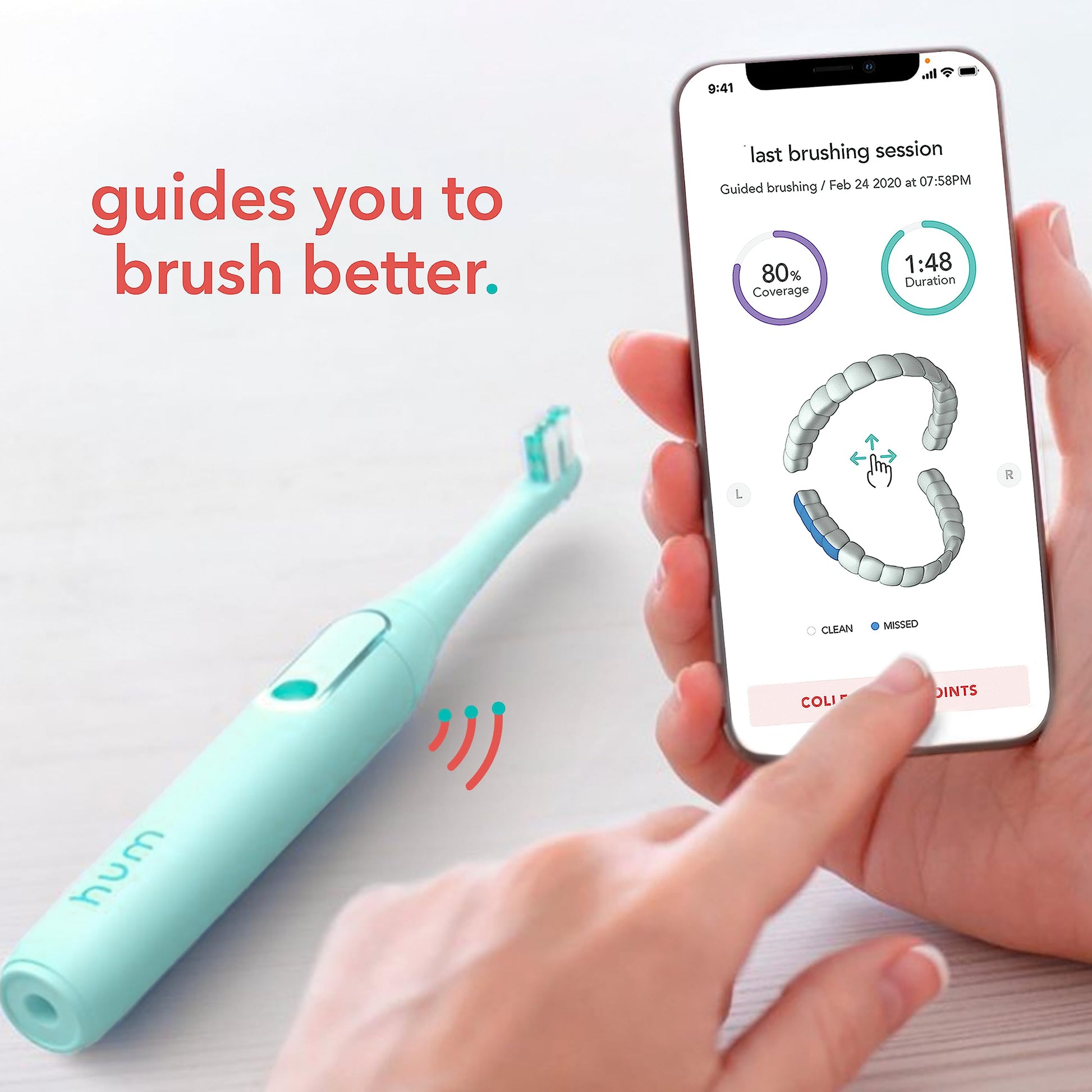 hum by Colgate Smart Electric Toothbrush Kit, Rechargeable Sonic Toothbrush with Travel Case & Bonus Replacement Brush Head, Teal