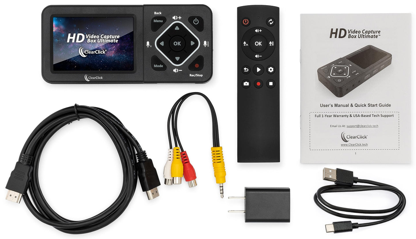 ClearClick HD Video Capture Box Ultimate - Captura y transmite vídeo desde HDMI, RCA, VHS, VCR, DVD, videocámaras, Hi8