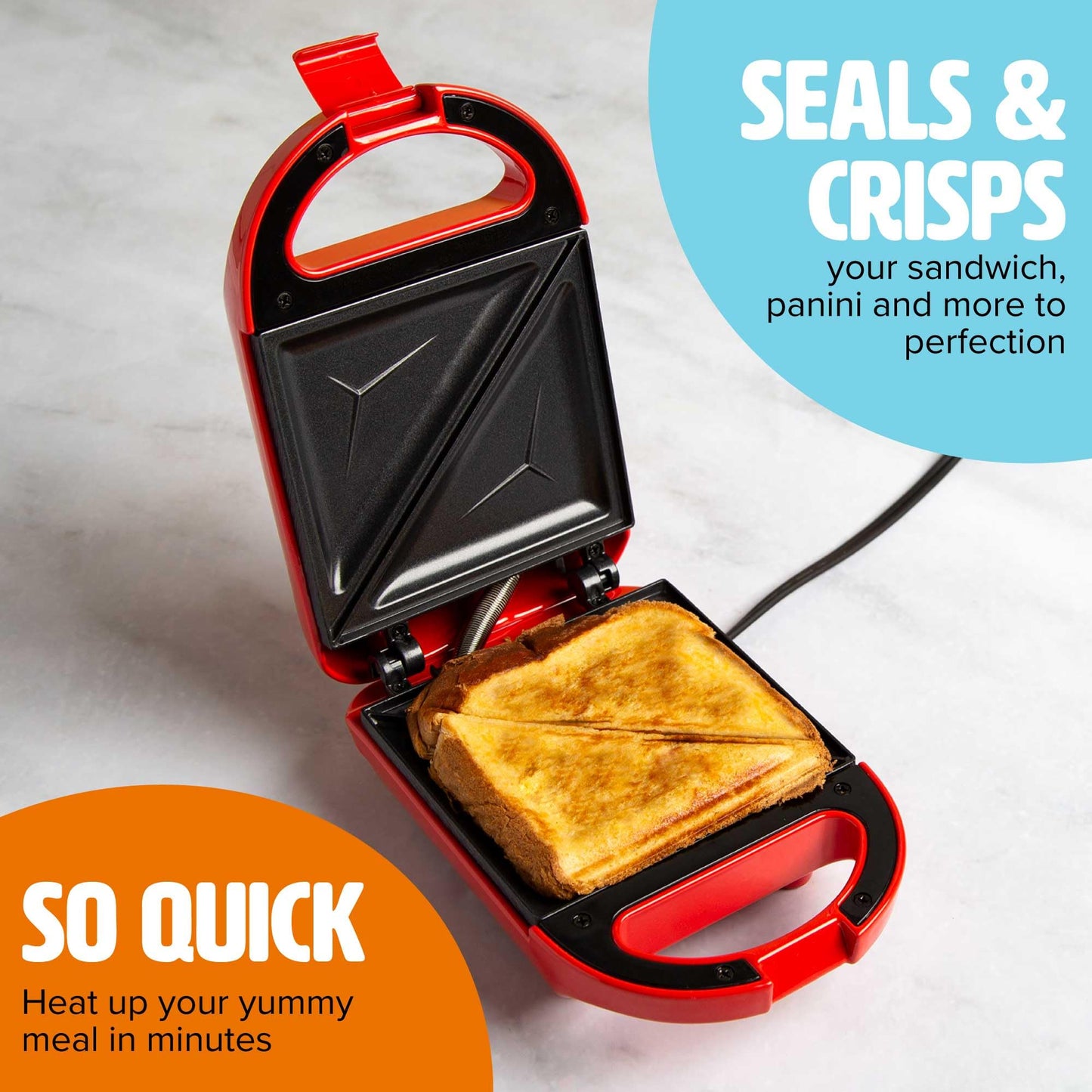 Sandwichera Tasty Roja 600W para Resultados Rápidos y Fácil Limpieza