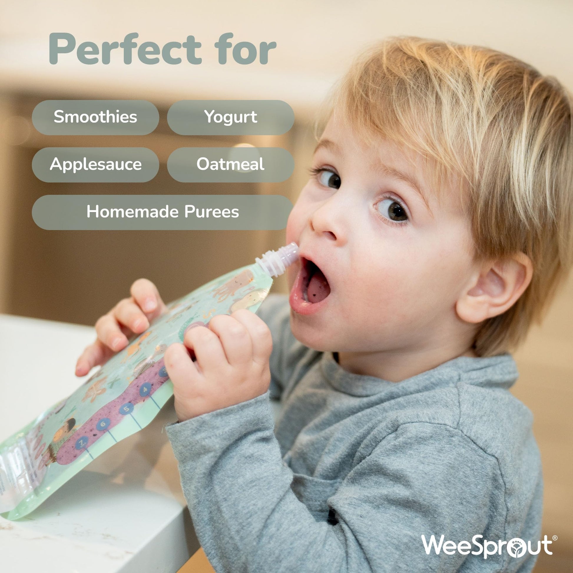 WeeSprout Bolsas reutilizables de doble cierre, perfectas para bebés y niños, aptas para congelador y lavaplatos (animales, 3.4 onzas líquidas (paquete de 6) + relleno de bolsa)