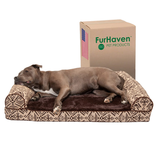 Furhaven Large Orthopedic Dog Bed Plush & Southwest Kilim Decor Sofa-Style w/Removable Washable Cover - Desert Brown, Large