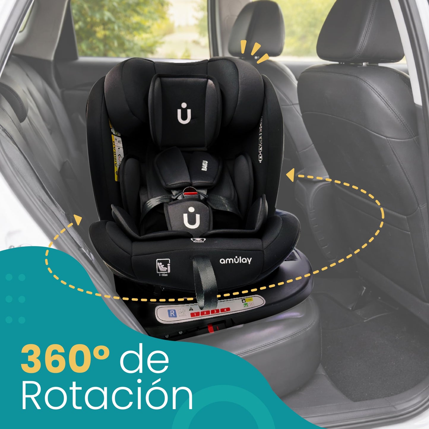 Amulay Autoasiento Baku 360° ISOFIX i-Size, 0 a 12 Años, Negro