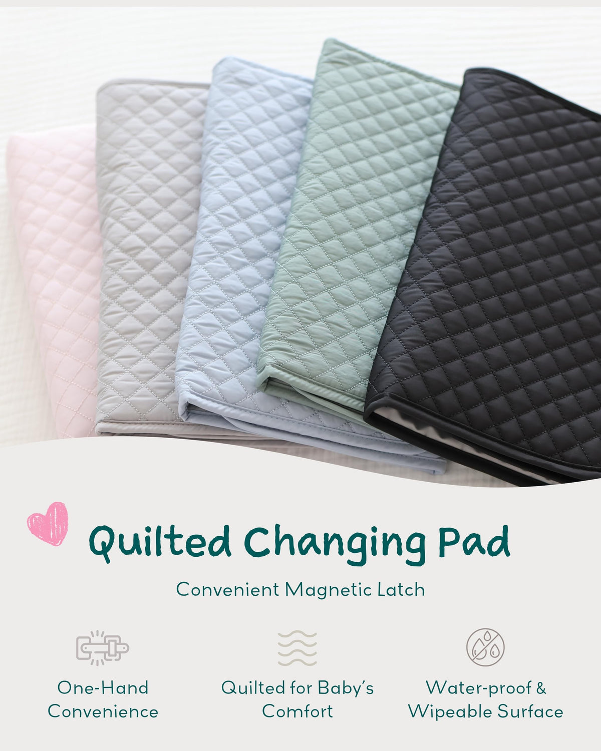 Lily Miles - Cambiador portátil para bebé, cambiador de pañales con cierres magnéticos, almohadilla de viaje para bolsa de pañales, esencial para bebé, tapete lavable e impermeable (verde sauce