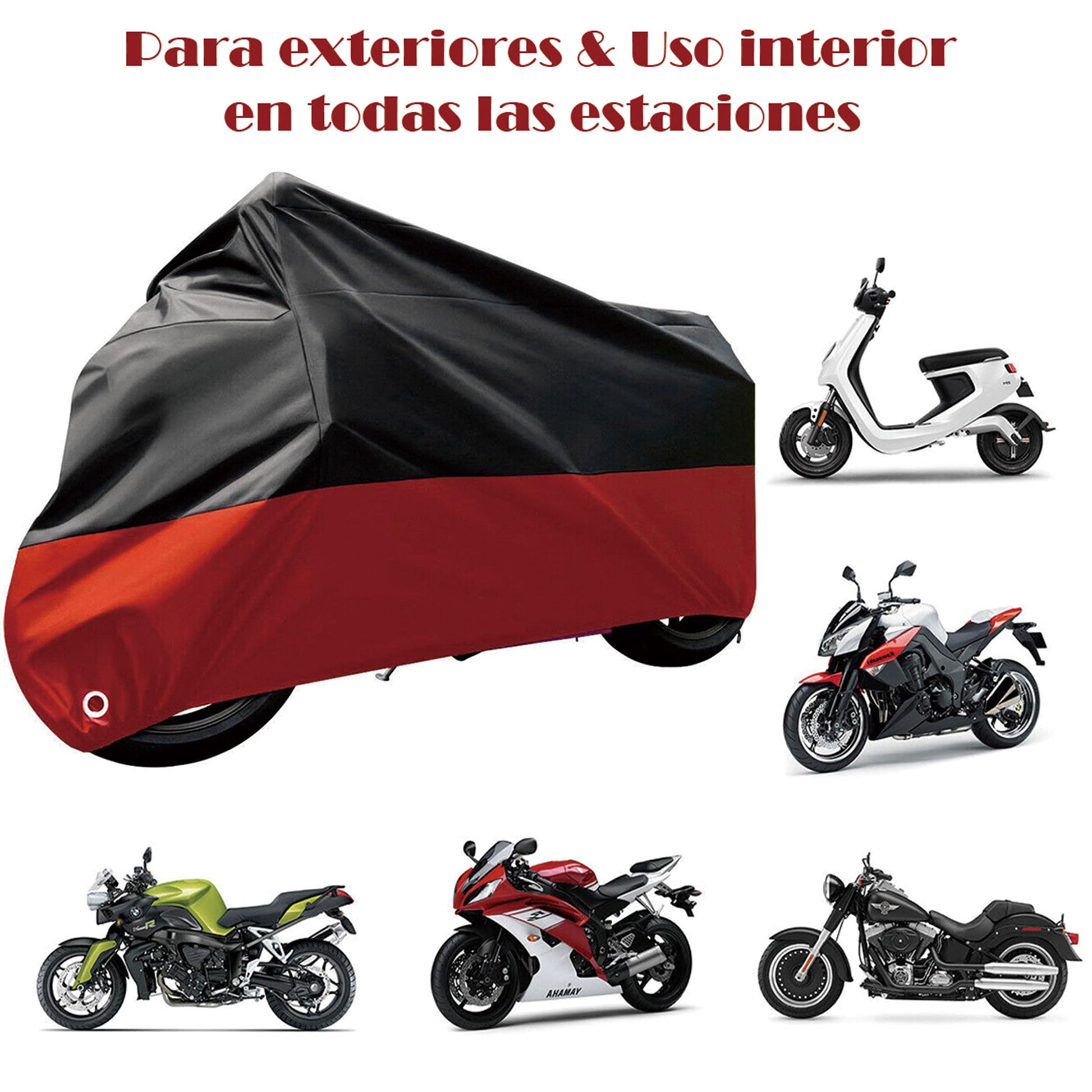 Cubierta Protector para Moto Protección contra Polvo/Lluvia,190T Tela Oxford Funda Moto Impermeable,Es adecuado para la mayoría de las motocicletas,por ejemplo,Harley,Honda (CHEZAO-B-Black and Red)