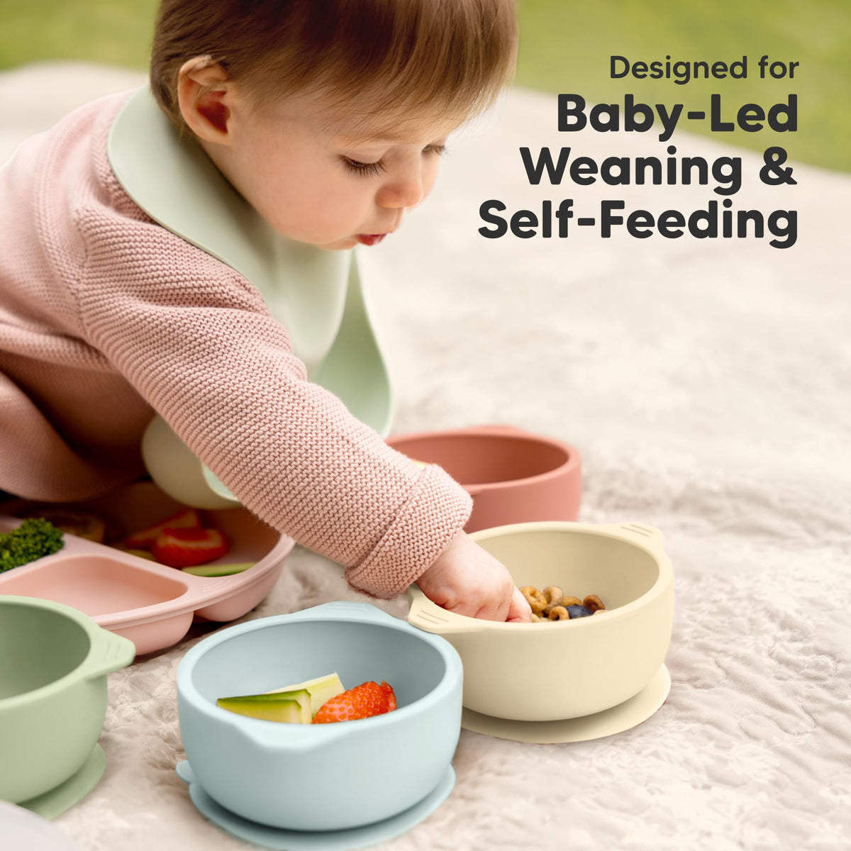 KeaBabies - Juego de 2 cuencos para bebé con succiones, tapas, cuencos de succión de silicona para bebés, niñas, niños, silicona de grado alimenticio, sin BPA, aptos para lavaplatos, esenciales para