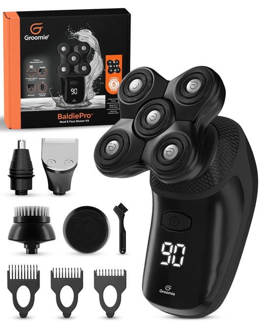 GROOMIE BaldiePro - Afeitadoras inalámbricas para hombres calvos - Afeitadora de cabeza cómoda - Cuidado de la cabeza calva para hombres - Afeitadora de palma fácil de usar para un afeitado calvo suave - Afeitadoras ergonómicas para cabezas calvas - Afeit