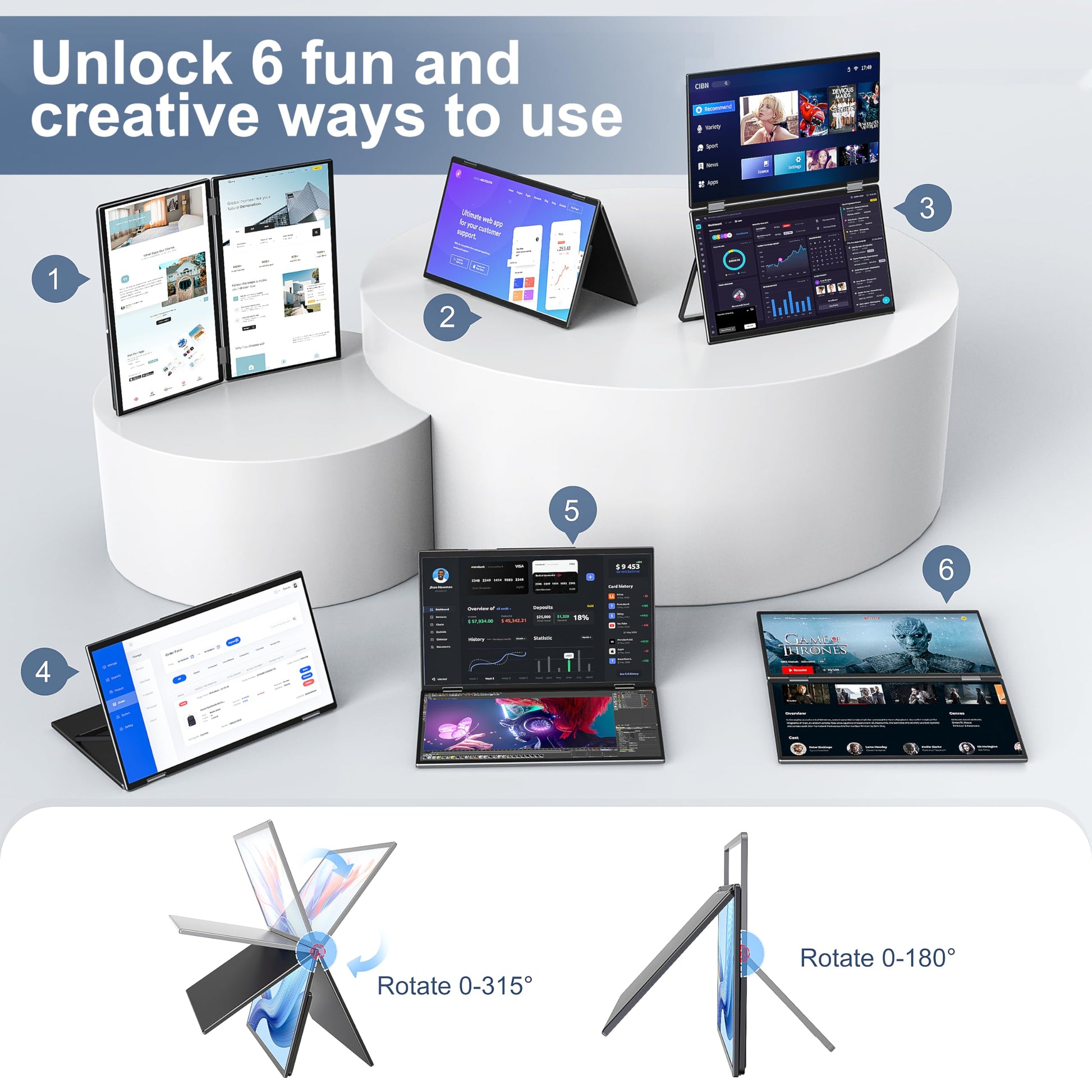 InnoView - Extensor de visualización para portátil de 15.6 pulgadas, doble monitor, apilado, plegable, triple monitor, (ganancias/Mac), 1080P, triple portátil, para portátil, rotación automática de