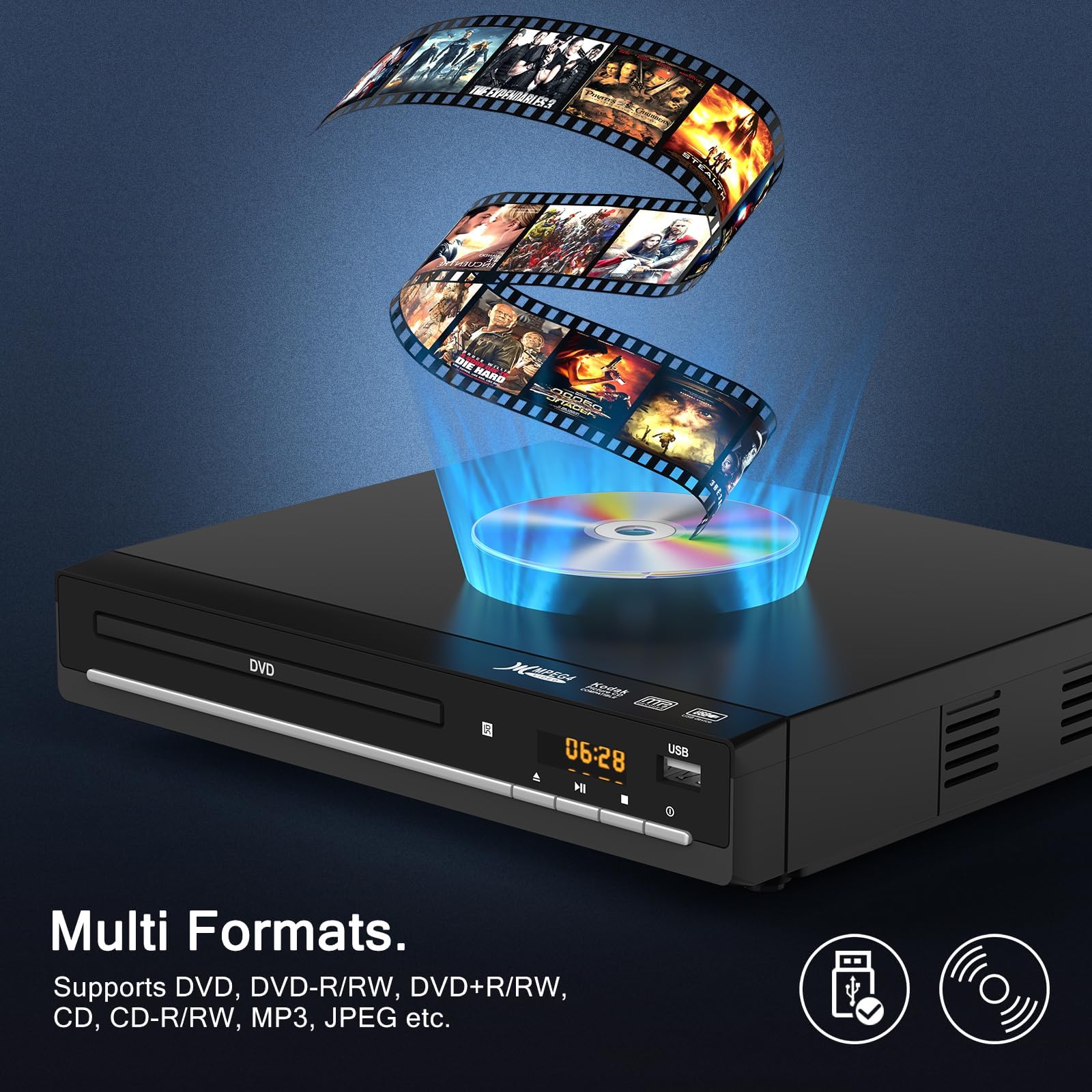 LOMENTICSAll-Region DVD Players for TV with HDMI，CD Player for Home Stereo System, HDMI and RCA Cable Included，Enjoy an Excellent Sound Quality Experience