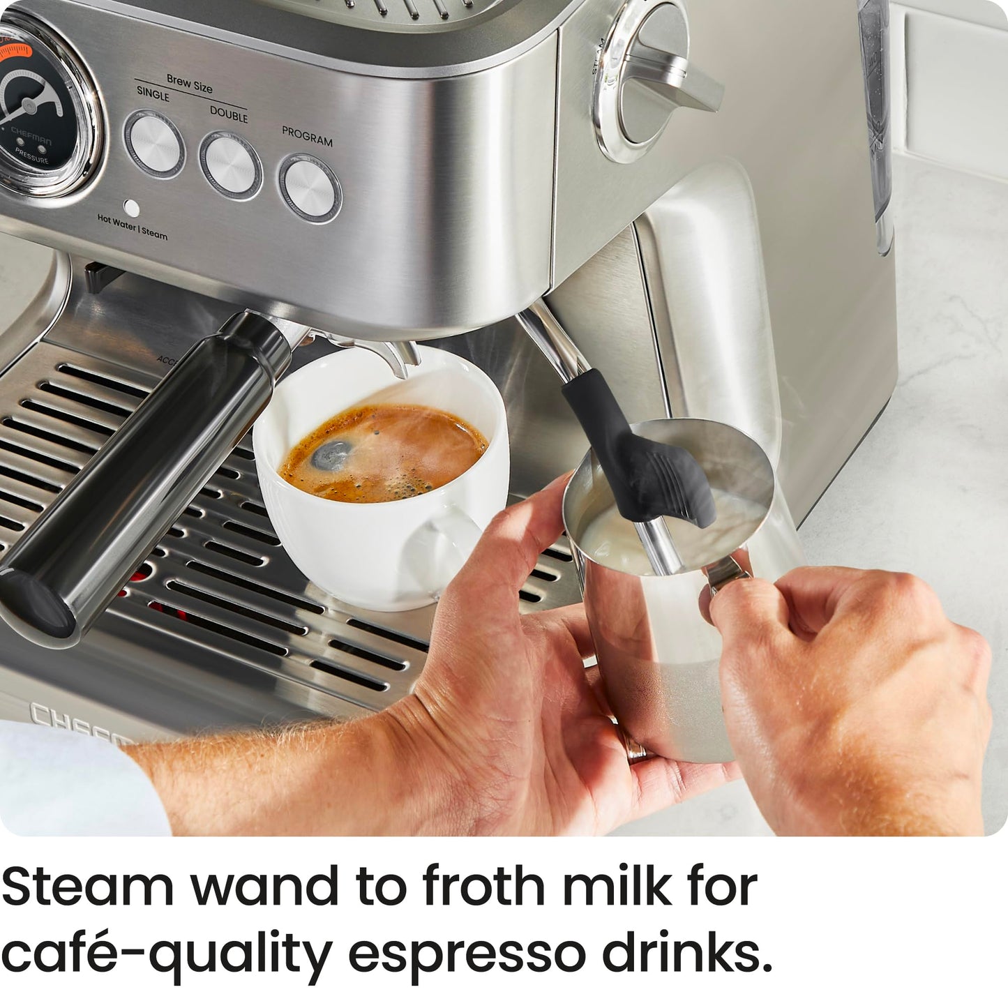 Chefman Crema Supreme - Máquina de café expreso de 15 barras con espumador de leche, barra de vapor Barista, cafetera profesional con molinillo de café, 30 ajustes de molienda, tanque de agua