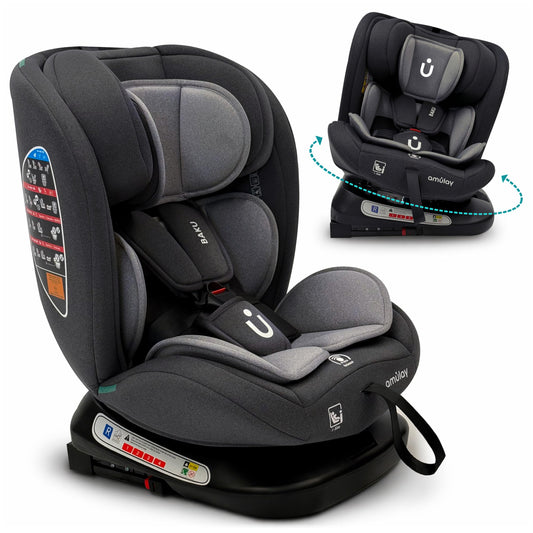 Autoasiento Amulay Baku 360° ISOFIX i-Size Gris y Negro para 0 a 12 Años