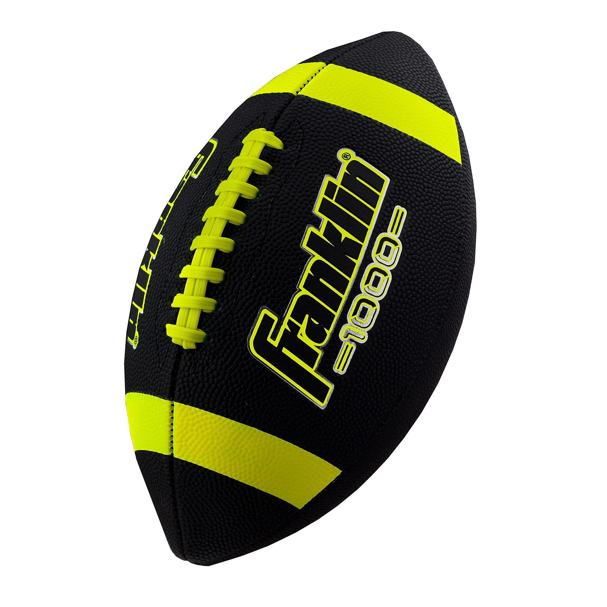 Franklin Sports Youth Football - 1000 Junior Kids Football - Synthetic Leather Youth Junior Football for Kids - Outdoor All-Weather Footballs - Extra Grip Kids Football - 1 Pack - Black + Optic