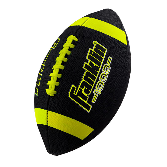 Franklin Sports Youth Football - 1000 Junior Kids Football - Synthetic Leather Youth Junior Football for Kids - Outdoor All-Weather Footballs - Extra Grip Kids Football - 1 Pack - Black + Optic