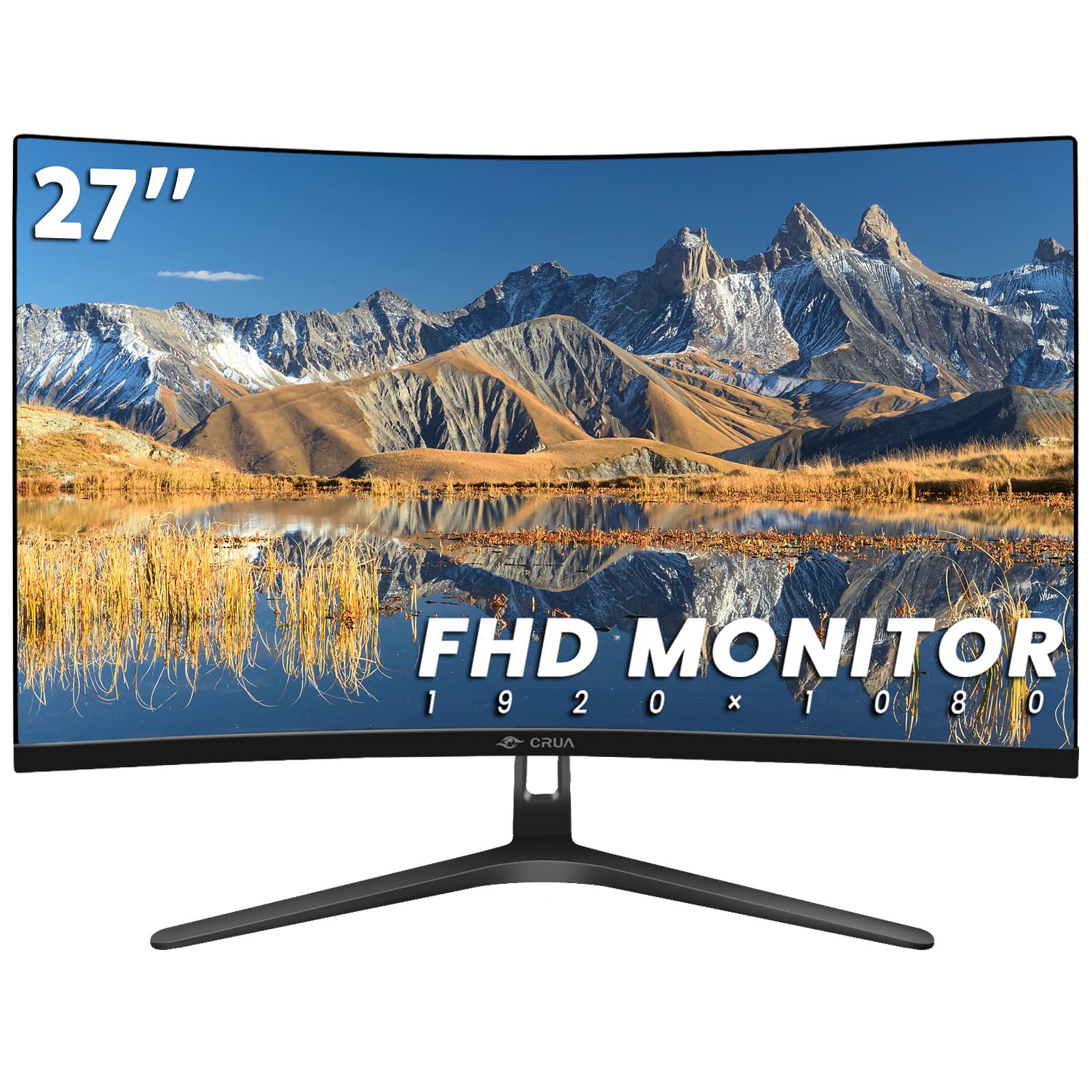 CRUA Monitor Curvo de 27' Full HD (1920x1080P) Panel VA 1800R 100HZ 99% sRGB Monitor de computadora Profesional 3 Lados sin Marco sin Parpadeo Filtro de luz Azul para Oficina y Juegos (VGA HDM)