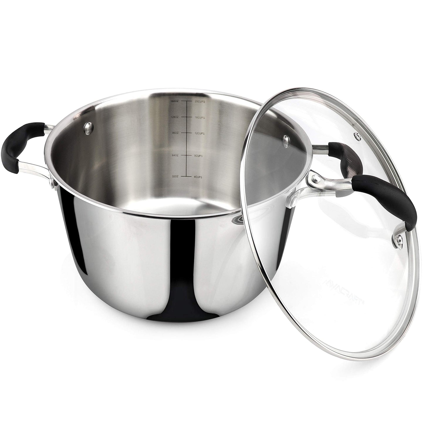 AVACRAFT Horno holandés de acero inoxidable 18/10 con tapa, olla holandesa con tapa, sartén de chef con tapa de vidrio en ollas y sartenes, olla de inducción, olla de stock (5 cuartos de galón)