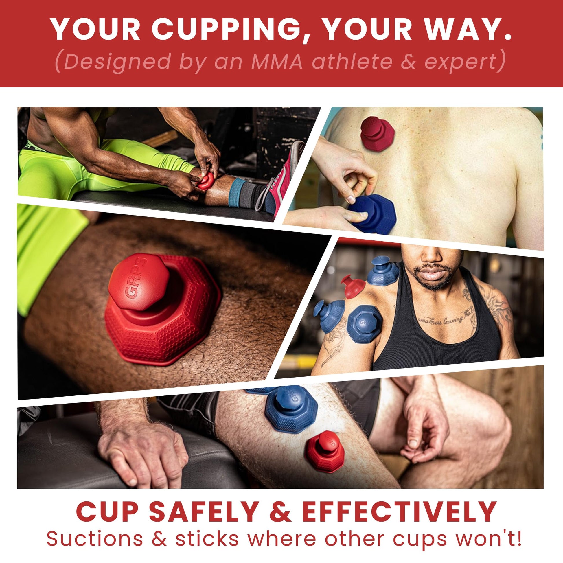 Game On GRPS Professional Quality Silicone Cupping Set for Massage Cupping Fascia Release Trigger Point & Deep Tissue Massager Tool for Back, Shoulders, Knee Pain, Muscle Soreness
