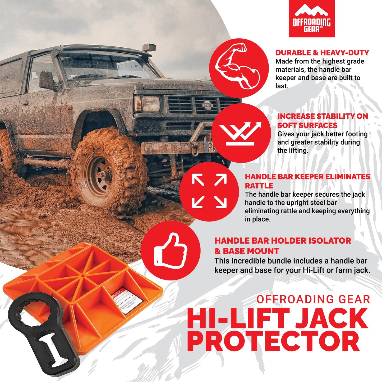 Offroading Gear Base & Handle Bar Protector for Hi-Lift/Farm Jack/Big Red/etc.