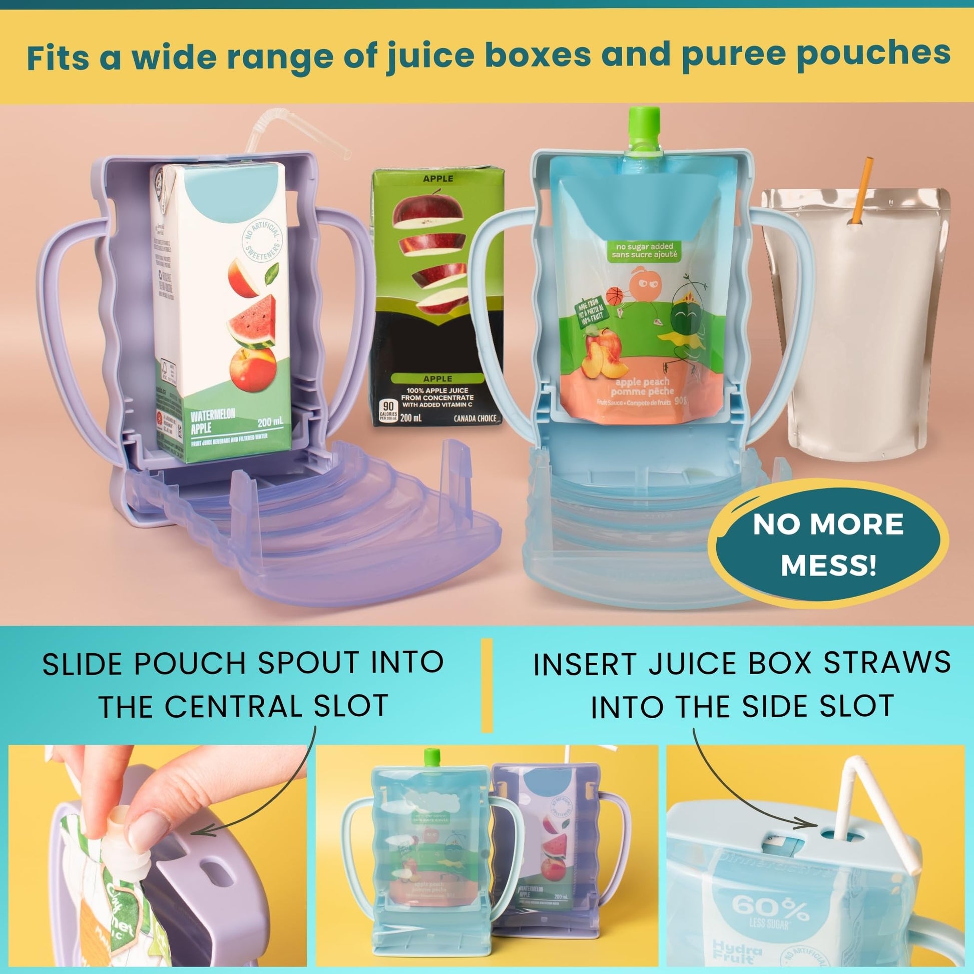 Dinneractive Sip Wiz - Soporte para bolsa de bebé sin apretar, bolsas de alimentos y caja de jugo, bolsa de yogur anticongelante, reutilizable, esencial para niños pequeños