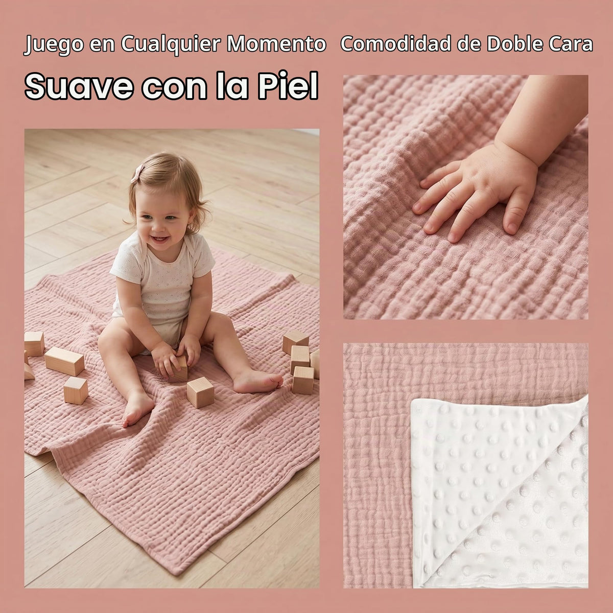 MIAISHUVO Manta de Muselina para Bebé Unisex Suave Manta para Niña y Niño, para Recién Nacidos Tamaño 75x100 cm, Muselinas para Bebé Niña Mantas de Algodón de Gasa (Rosa)