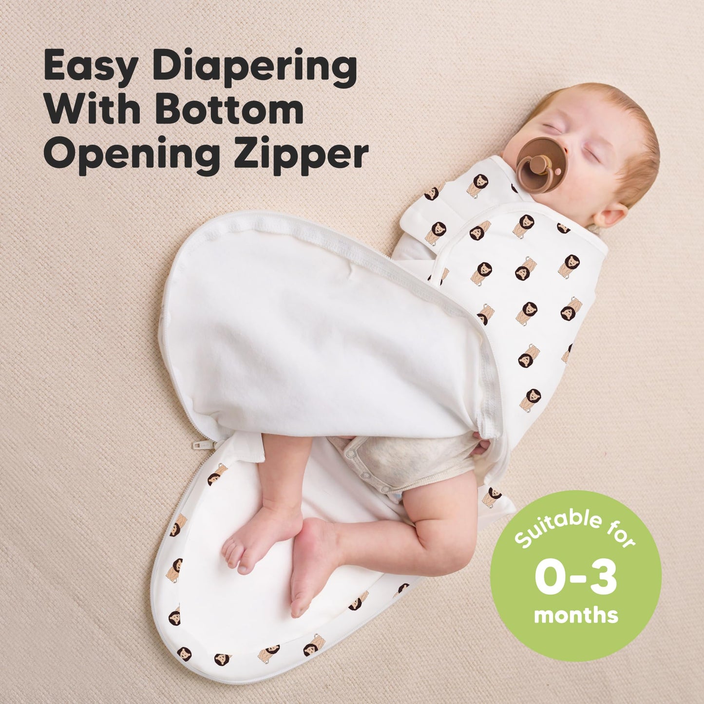 Sacos de dormir para bebé con cierre, paquete de 3 pañales para recién nacidos de 0 a 3 meses, bebés, niñas, niños, saco de dormir suave y duradero, manta de pañales fácil de cambiar (The Wild 2, OS)