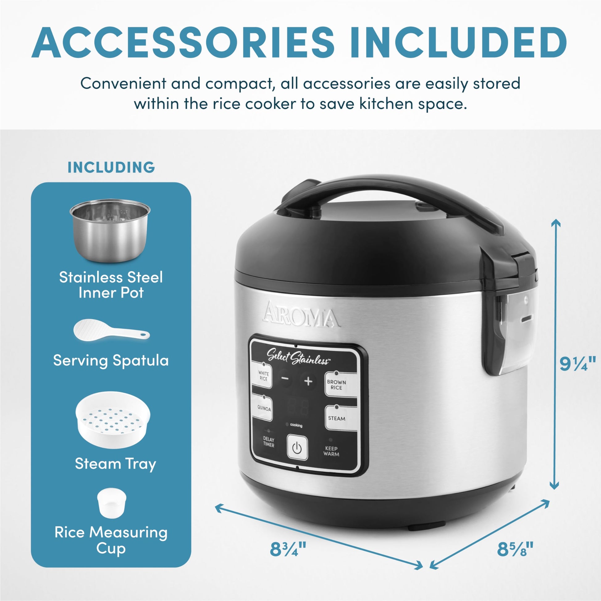Aroma Housewares Select - Multicocina digital de arroz y grano de acero inoxidable, 4 tazas sin cocer, (ARC-914SBDS)
